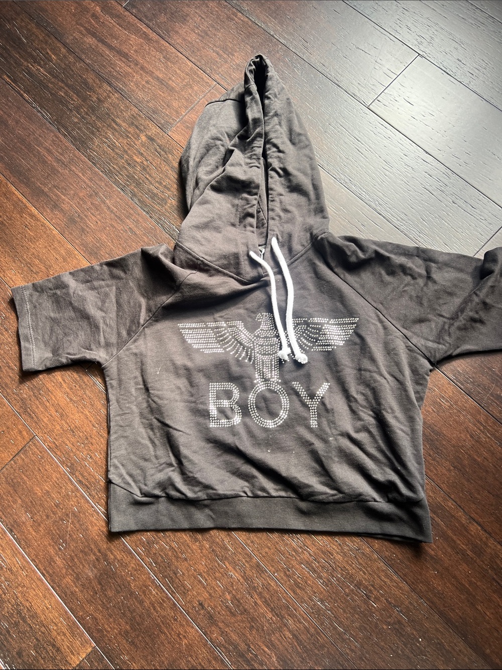 BOY London Black Kids Short-Sleeve Hoodie with Rhinestone Logo